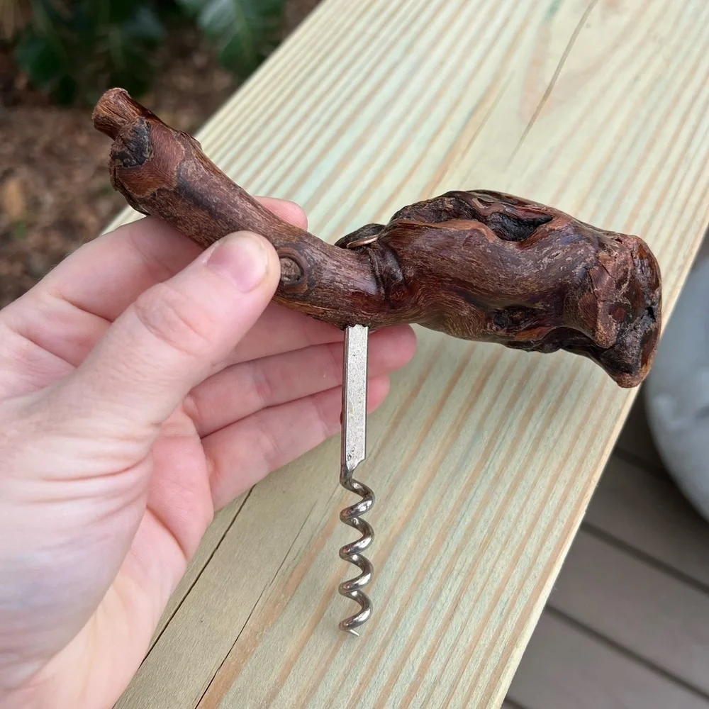 Vintage Wooden Handle Corkscrew - Rustic Grape Vine Wine Opener